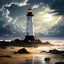 Lighthouse Diamond Art Kits for Adults,Beach 5D Diamond Painting Kits Beginner,D