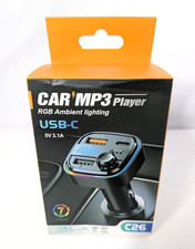 C26 Car MP3 Bluetooth Transmitter USB-C FM Adapter RGB Ambient Lighting