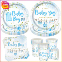 Deko Set Babyparty Junge 50 StüCk Geschirr Pappteller Becher Servietten FüR 10