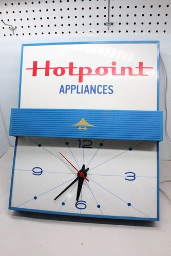 Vintage Hotpoint Appliances Dealer Sign & Clock 18.5 x 22” Advertising Metal