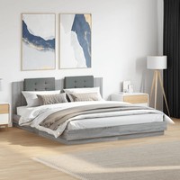 Bettgestell Mit Kopfteil LED Grau Sonoma Eiche 160X200 Cm