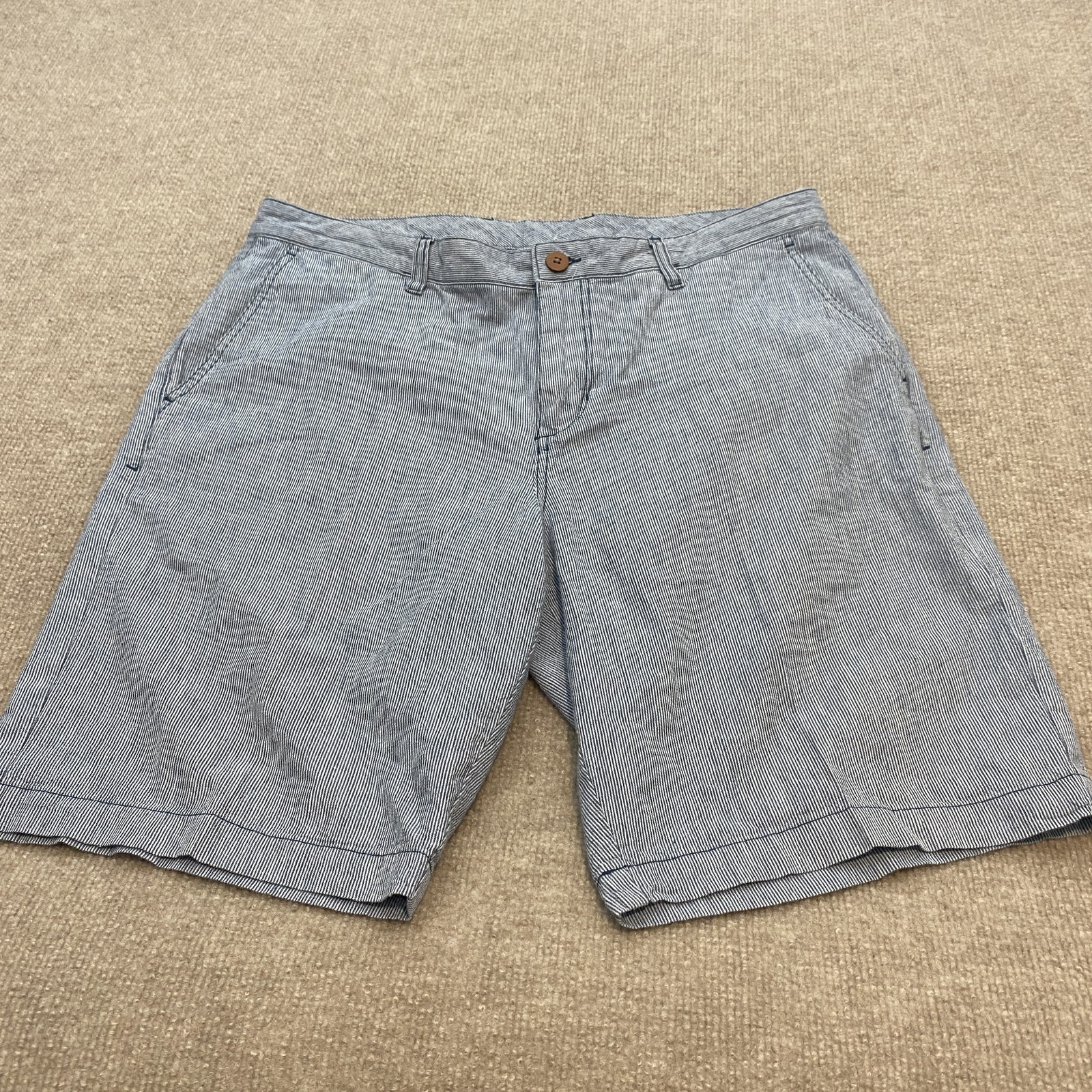 Tommy Bahama Shorts Mens 35 Blue Stripe Linen Cotton Chino Relax Casual Summer