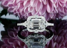 3 Ct Emerald Cut Lab-Created Diamond Engagement Ring 14K White Gold Plated