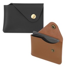 2 Pcs Slim Leather Card Holder with Snap Closure, Brown/Black