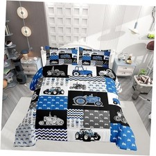 Teens Blue Tractor Comforter Set Size,Farm Vehicle Truck Bedding Queen Truck 04