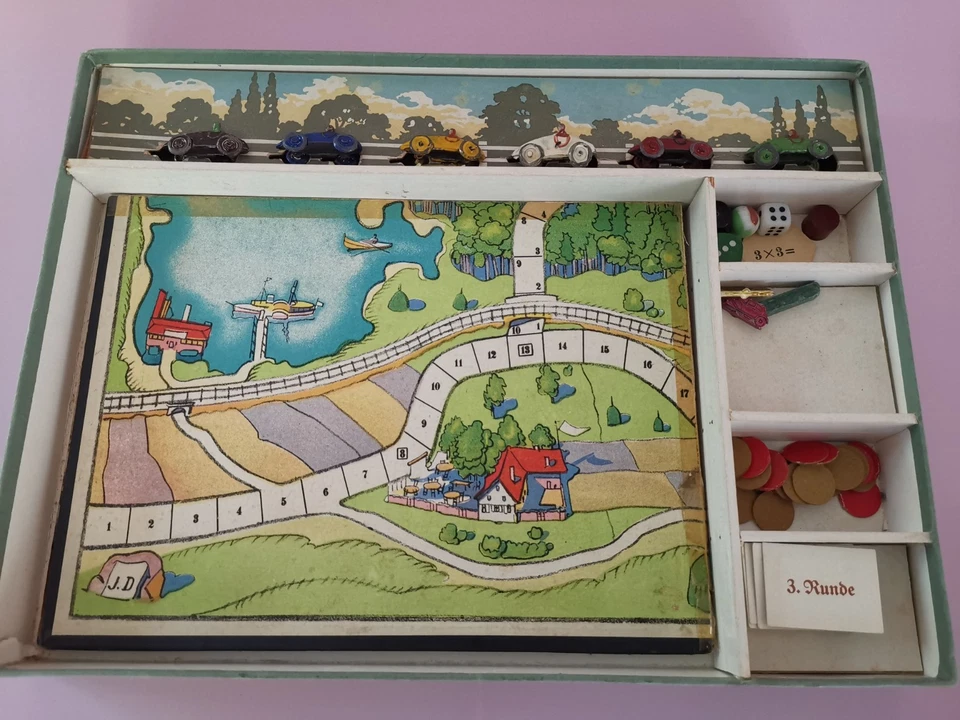 Rare Vtg Board Game "Durch's Ziel!" 1930s 1920s Metal Cars Scholz Mainz Austria - Image 2 of 4