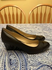 Adrienne Vittadini Black Faux Leather Wedge Heel Shoes Size 8 1/2