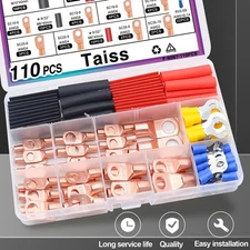 Taiss 110PCS Copper Wire Lugs AWG 2-16 Gauge Battery Cable Ends with Heat Shrink