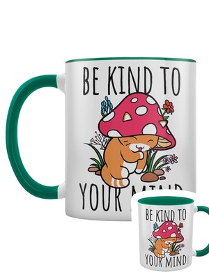 Be Kind To Your Mind Mushroom Cat Green Inner 2-Tone Becher