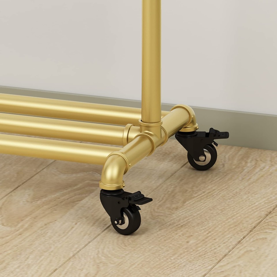 Industrial Gold Clothing Racks on Wheels, Boutique Display Gold Clothes ...