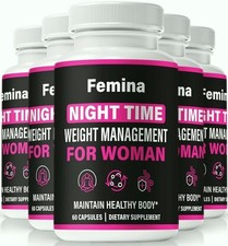 (5 Pack) Femina Night Time Capsules, Femina NightTime Formula Fat Burner 60ct