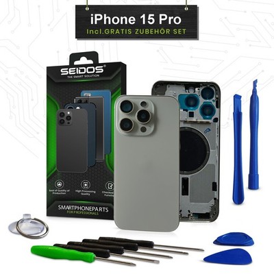 Backcover für iPhone 15 Pro Natural Gehäuse Rückseite Glas Frame Housing SEIDOS