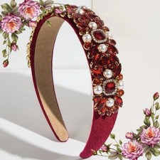 Glittering Bejeweled Hairband With Wide Edge Pearl Headband