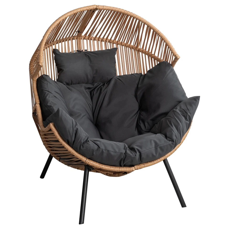 Cadeira de ovo de vime para área externa de vime cadeira de pátio com almofada, loun de pátio de grandes dimensões... - Imagem 4 de 4