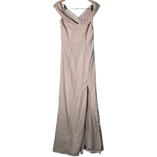 Dessy Collection Off-the-Shoulder Criss Cross Back Trumpet Gown in Cameo 4 NWT