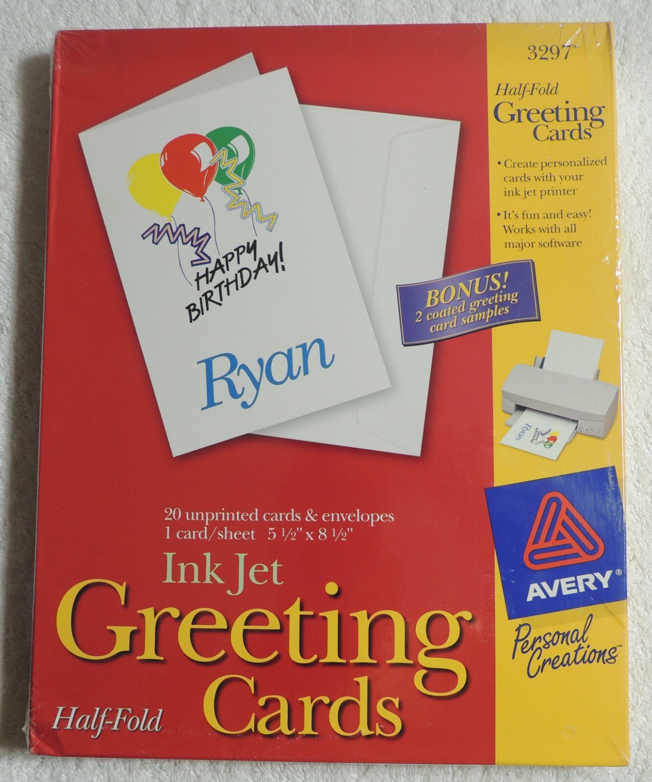 Avery 3297 White HalfFold Ink Jet Greeting Cards/Envelope 20ct 5 1/2 x