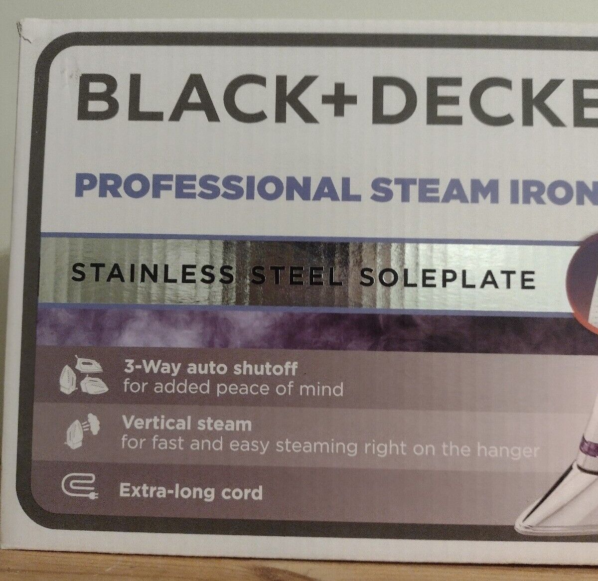 BLACK+DECKER IR1350S Professional Steam Iron with Stainless Steel Soleplate  and Extra-Long Cord, Purple