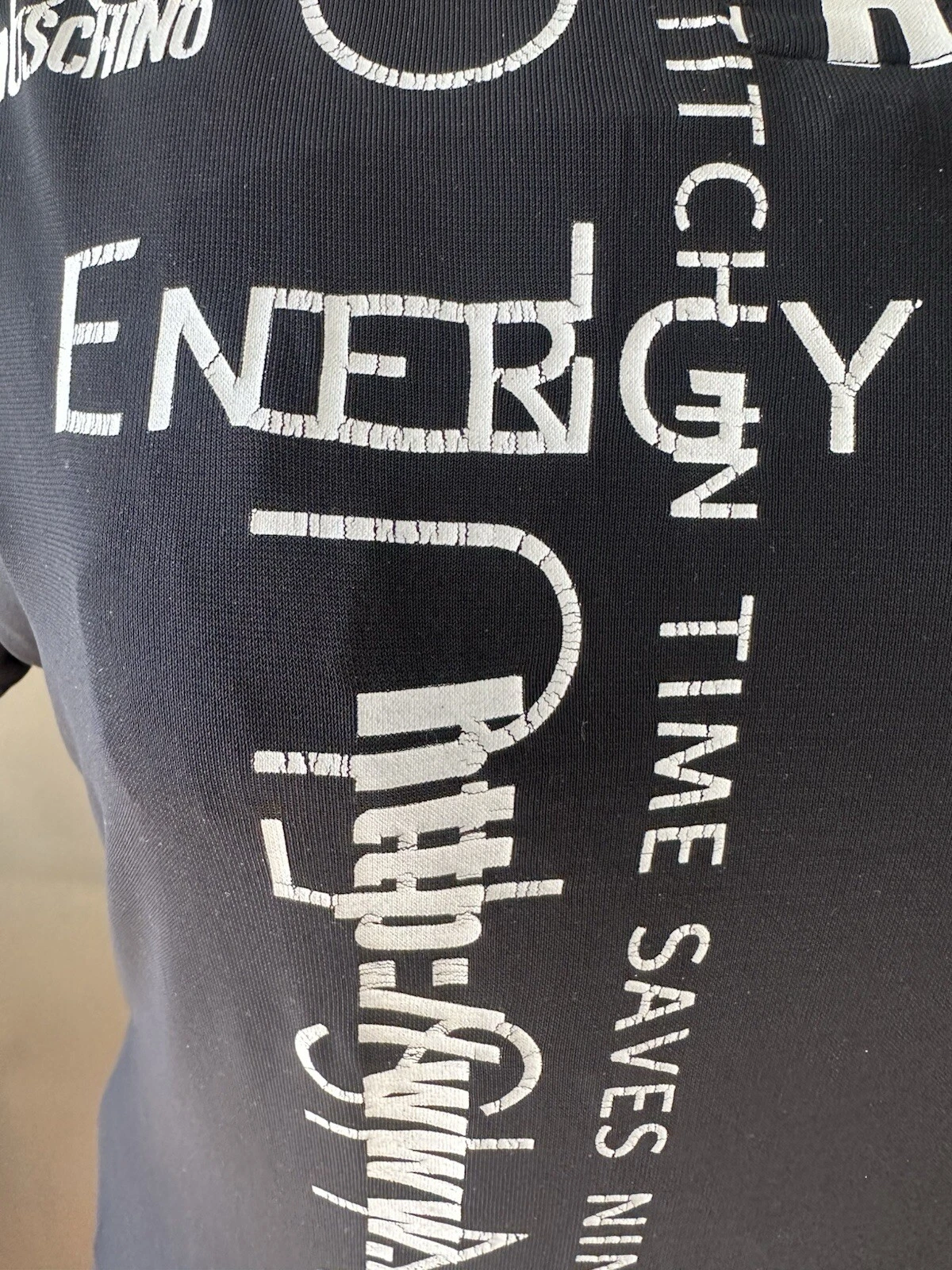 Raro abito lungo moschino vintage bianco nero da collezione con slogan. pop art 46 12 L