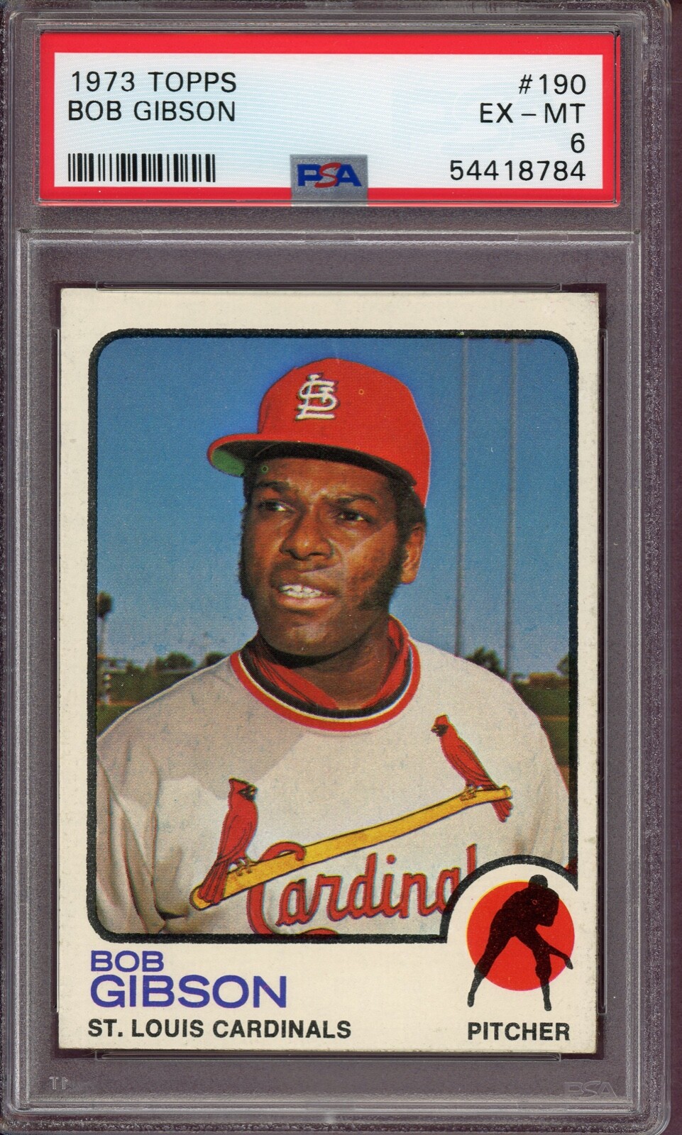 BOB GIBSON ~ 1973 Topps Baseball Card #190 ~ Graded PSA 6 EX-MT