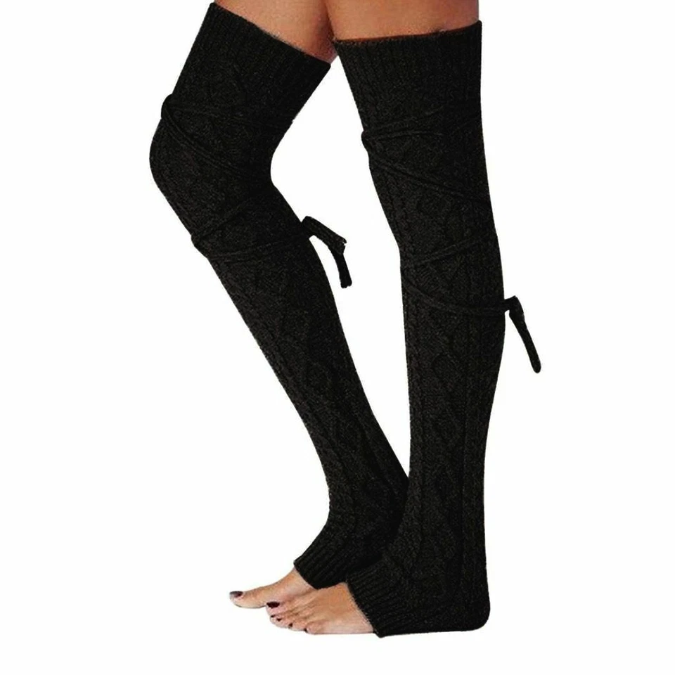 Mujeres Invierno Cálido Crochet Calentadores de Piernas Tejido con Cable Damas Calcetines Tejidos Leggings Foto 4 de 4