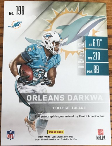 2014 Panini Contenders Playoff Ticket Autograph Orleans Darkwa #198B #’d 195/199 - Picture 2 of 2