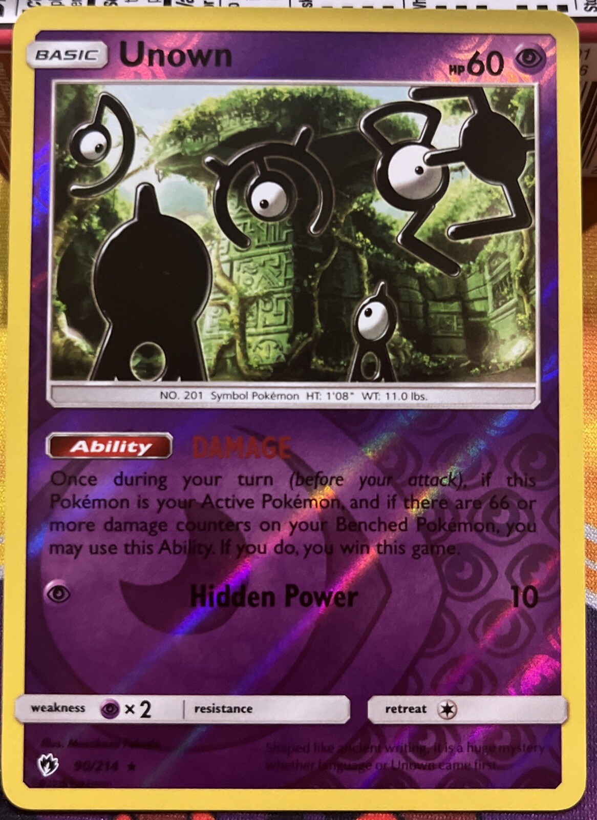 Pokemon Lost Thunder Unown Reverse Holo 90/214
