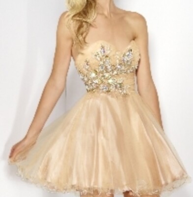 DESIGNER CHAMPAGNE  FORMAL/PROM DRESS -LIME BY RIVA- SZ 10 - NWOT