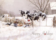Children & Cows My Turn LPG Greetings Christmas Card