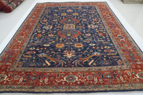 9 x 12 ft Navy Blue Heriz Afghan Hand Knotted Wool Traditional Oriental Area Rug