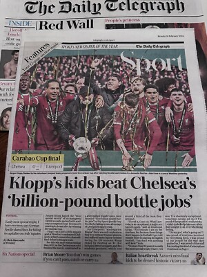 Telegraph 26. Februar 2024 26.2.24 Liverpool FC Carabao Cup & Stan Bowles