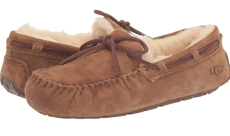 UGG Dakota Brown Suede Sheepskin Shearling Slip-On Moccasin Slippers-image