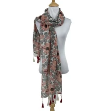 Charming Charlie Tassel Fringe Thin Scarf Women's Size 70" X 21'' Floral Wrap 