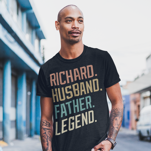 INDIVIDUELLER NAME Ehemann Vater Legende Vatertag Retro Kurzarm Unisex T-Shirt - Bild 3 von 11