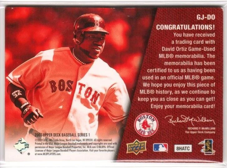 2009 Upper Deck Series 1 Baseball UD Game Jersey Relic David Ortiz #GJ-DO - Image 2 of 2