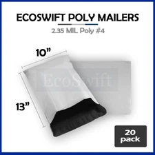 20 10x13 ECOSWIFT WHITE POLY MAILERS SHIPPING ENVELOPES BAGS 2.35 MIL 10 x 13
