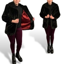 80s 90s Vintage Glossy Dark Brown Faux Fur Coat Jordache S/m Grunge Glam Pockets