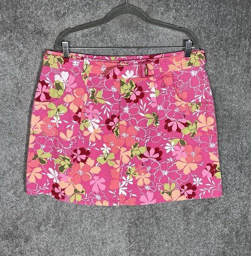 Vintage weißer Hirsch Stretch Skort Damengröße 16 rosa Hawaii Blumen Taschen