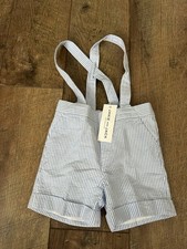 New  Janie And Jack 12-18m Baby Boy Seersucker Shorts W Straps - Blue  White