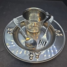 Vtg Selandia Japan Stainless Steel Teddy Bear Child Plate, Cup, Fork/Spoon New