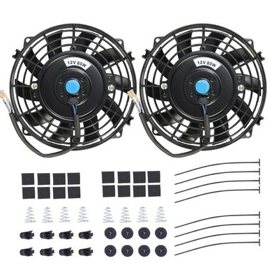 2X 7'' Universal Slim Fan Push Pull Electric Radiator Cooling 12V Mount Kit Black