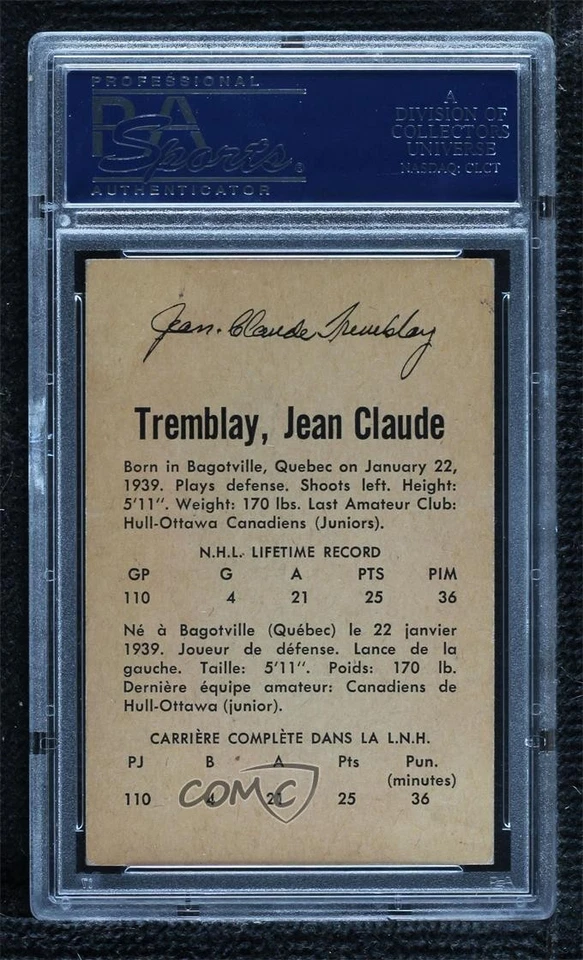 1962-63 Parkhurst JC Tremblay Jean-Claude Tremblay #54 PSA 5 Rookie RC - Image 2 of 2
