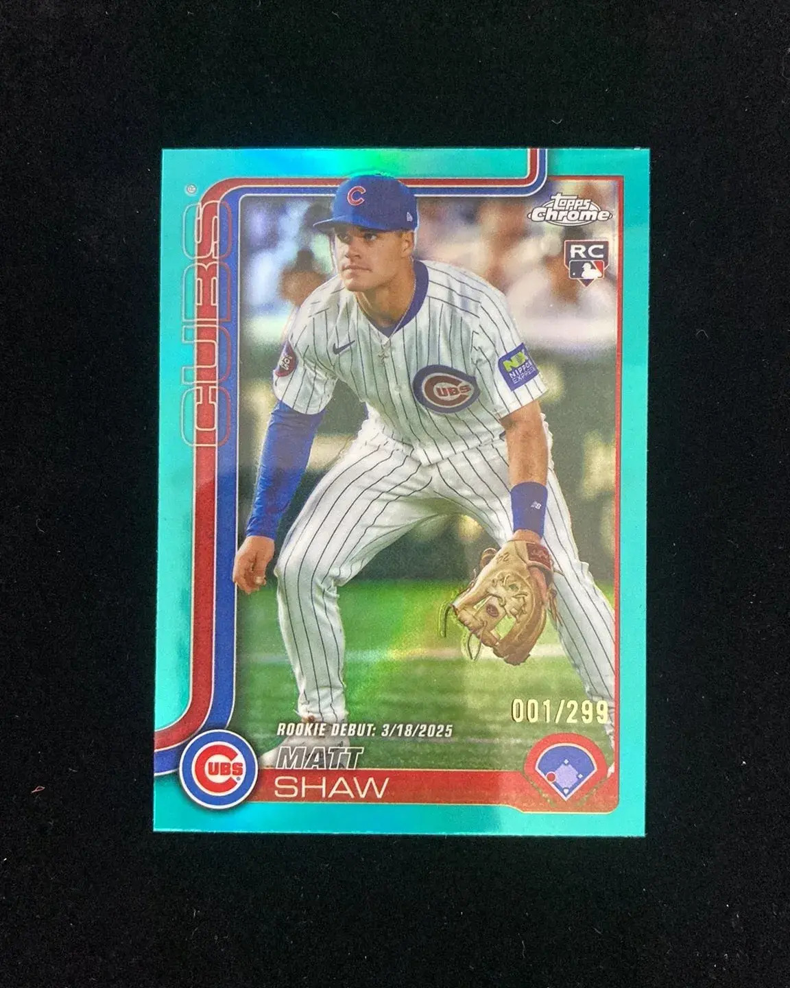 2025-26 Topps Chrome Update Matt Shaw RC #USC135 Teal REF 1/299 Cubs OO32