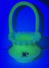 Fenton Burmese Satin Glass Hand Painted Floral Basket Signed UV Glow - As Is