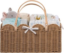 Baby Diaper Caddy Organizer Large Portable Scalloped Plastic Wicker Woven
