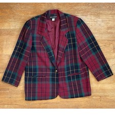 Vintage Herringbone Plaid Blazer Size XL 1980s Wool Blend Sport Coat Jacket