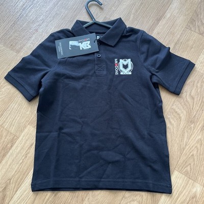 Brandneu mit Etikett Castore MK DONS FC schwarz Kern Poloshirt Größe Kinder JXS 128 CM 7-8 JAHRE