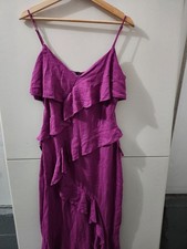 Zara Dress Womens M Purple Maxi Cami Strap Ruffle Layer Linen Blend Sheath Solid
