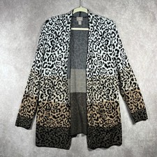 Chico's Cardigan Sweater Womens Size 2 US Large Ombre Cheetah Print Open Front