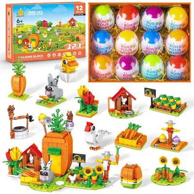 Easter Gifts Building Set for Kids -12-in-1 Bunny Carrot House Building Toy w...
