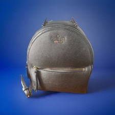 USED Kate Spade Backpack Purse 00s Glossy Metallic Silver Leather